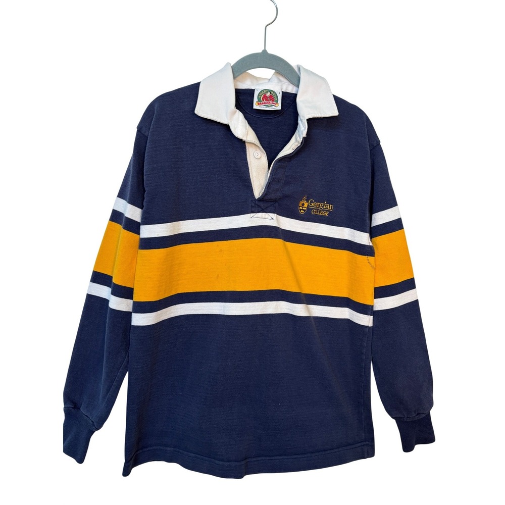 Barbarian Rugby Wear Mens Large Georgian College Striped Rugby Shirt Navy Yellow